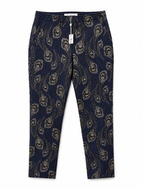 Trina Turk Lulu Pant Navy with Metallic Gold Peacock Jacquard NWT Size 4